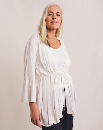 Julipa Crinkle Lace Trim Tie Front Kimono