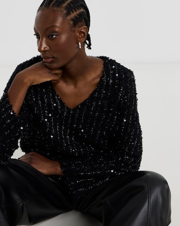 Fluffy Sequin V-Neck Longline Top