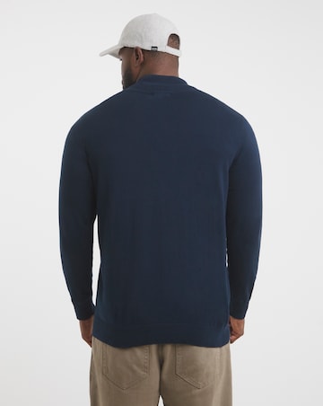 Dark Navy Zip Through Funnel Neck Knit Cardigan