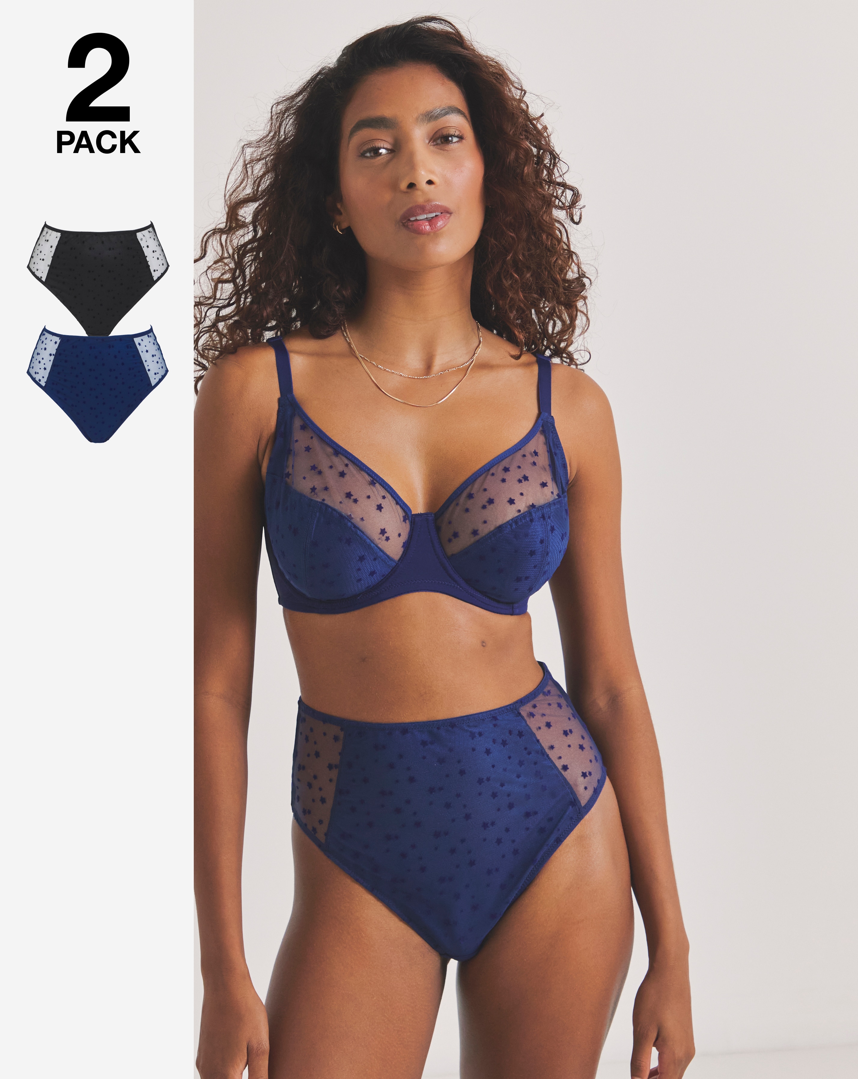 Pretty Secrets (2 Pack) Hannah Stars Full Fit Knickers Navy/Black