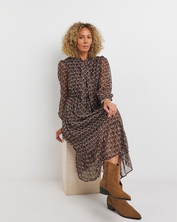 Geo Print Lurex Pussy Bow Dress