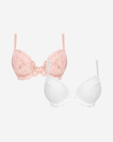 Pretty Secrets (2 Pack) Ella Lace Padded Plunge Wired Bras (B-J) Blush/White