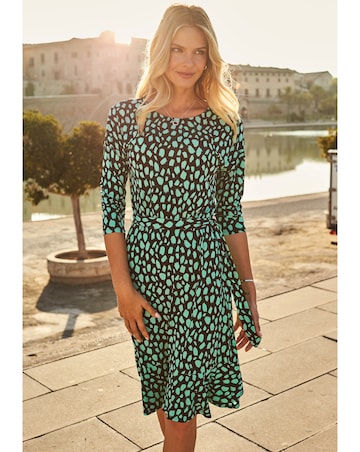 Sosandar Animal Print Ruffle Hem Belted Dress