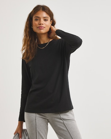 Black Basic Crew Neck Long Sleeve Jersey T-Shirt