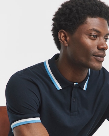 Pure Cotton Tipped Pique Polo Long Length- Navy