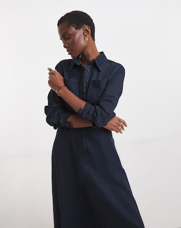 Pure Cotton Dark Blue Denim A Line Shirt Dress