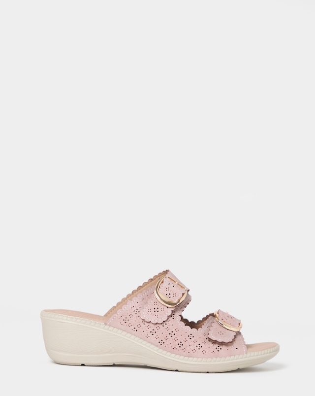 Cushion Walk Pink Buckle Mule Sandals - Wide Fit (E)