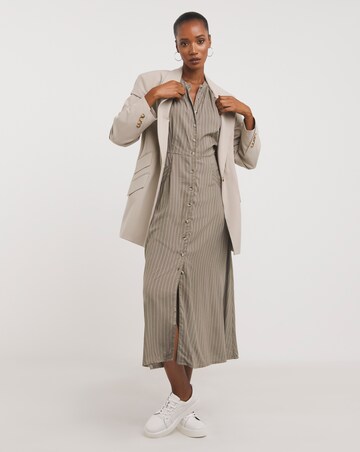 Collarless Frill Sleeve Pocket Shirt Dress