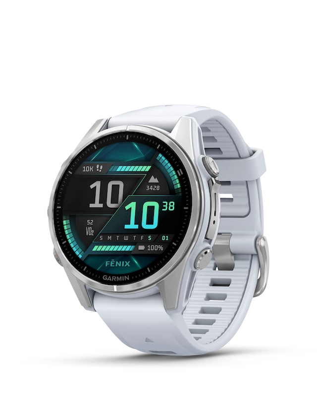 Garmin Fenix 8 43mm AMOLED Smart Watch - Silver with Whitestone Silicone Band