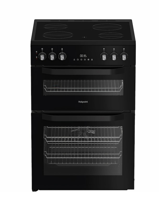 Hotpoint HTE6VDCB1 60cm Electric Twin Cooker with Multiflow - Black
