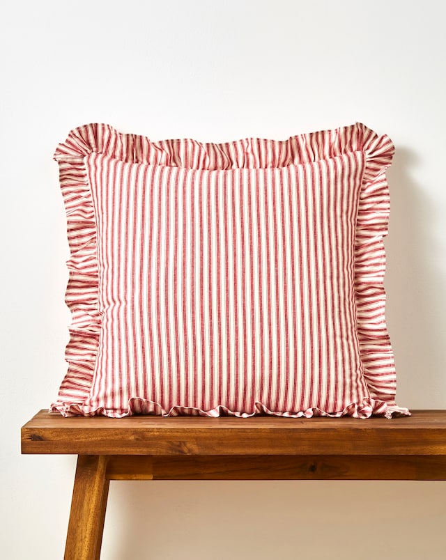 Sylvia Ruffled Stripe Cushion - Red