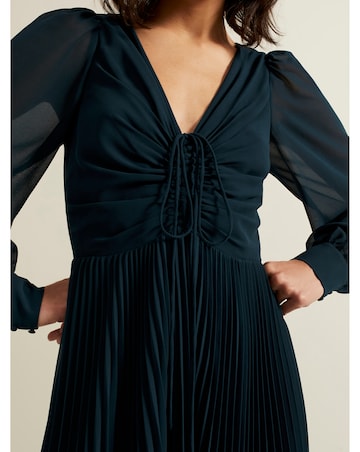 Phase Eight Kindra Teal Chiffon Pleated Midi Dress