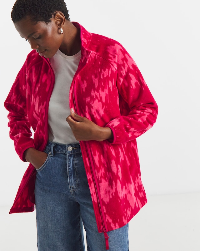 Zip Through Longline Fleece Jacket - Pink