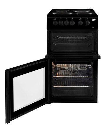 Beko 50cm Electric Double Cavity Cooker Solid Plate Black, KD533AK