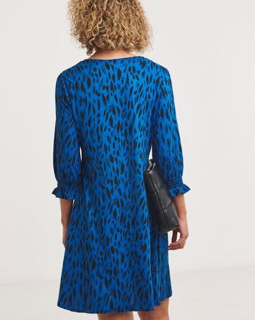 Blue Animal Soft Touch Ruched V-Neck Swing Dress