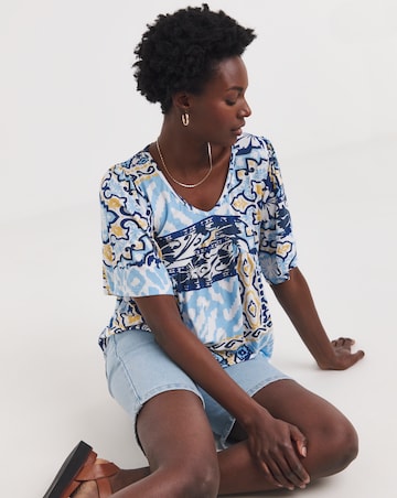 Printed V Neck Angel Sleeve Print Top