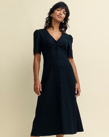 Nobody's Child Black Linen Blend Alexa Midi Dress