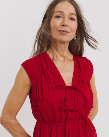 Pure Cotton Tie Front Tier Maxi Dress