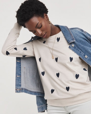 Oatmeal Embroidered Heart Sweatshirt