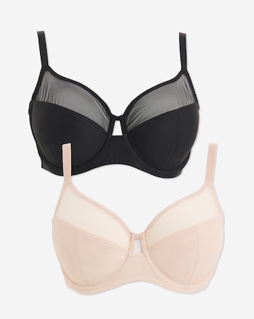 Pretty Secrets (2 Pack) Maisie Mesh Minimiser Wired Bras (D-J) Black/Almond