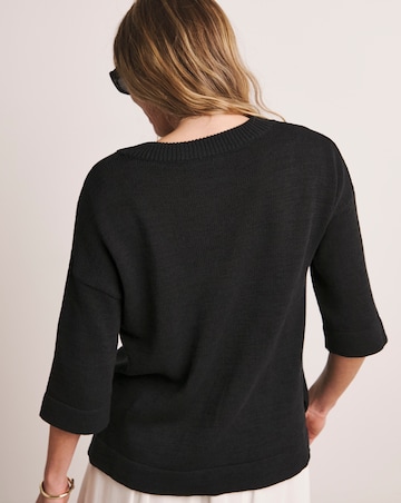 Anthology Black Linen Mix Short Sleeve Jumper