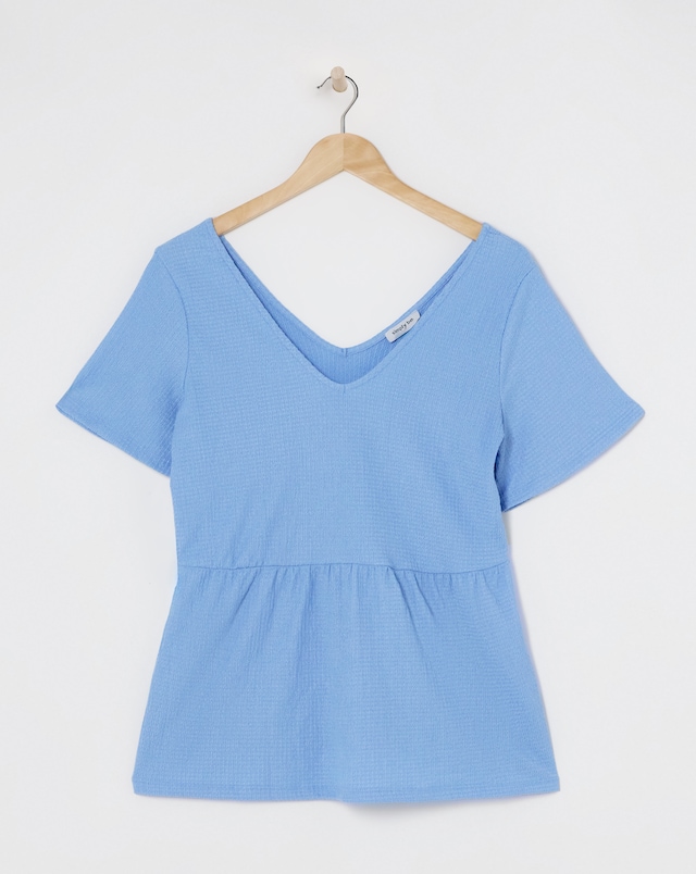 Blue Textured Peplum Top