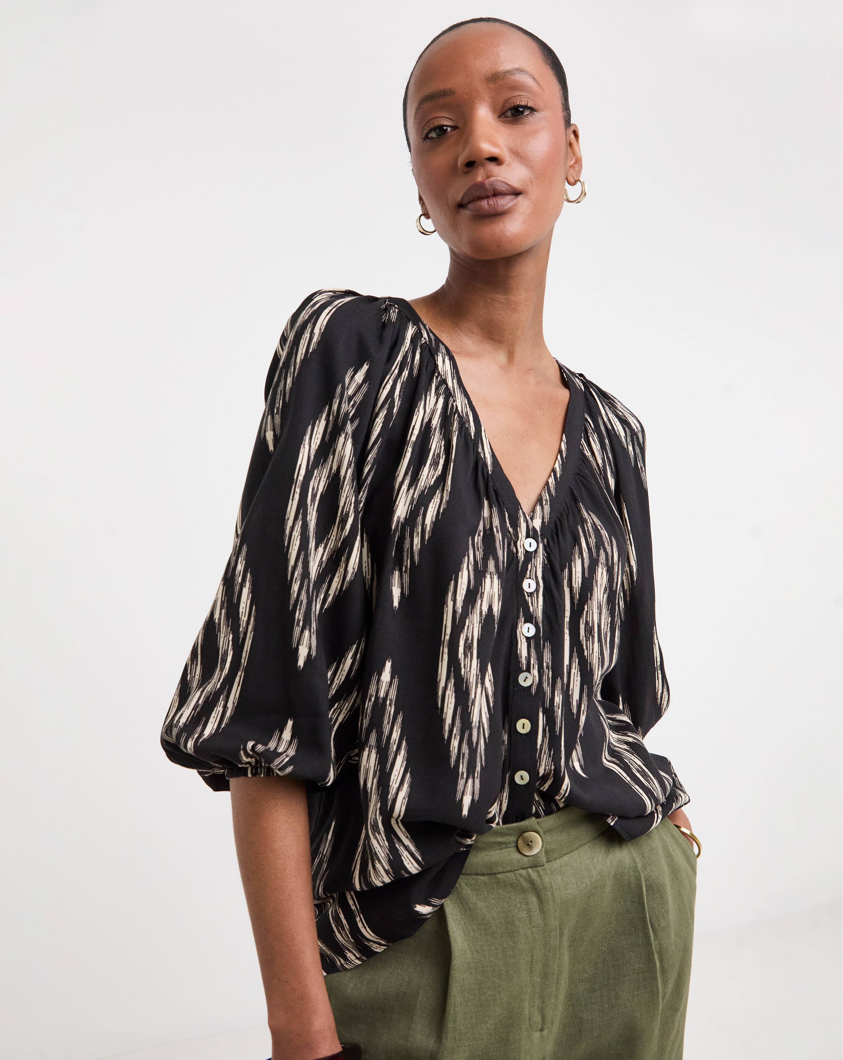 Collarless Button Through Blouse
