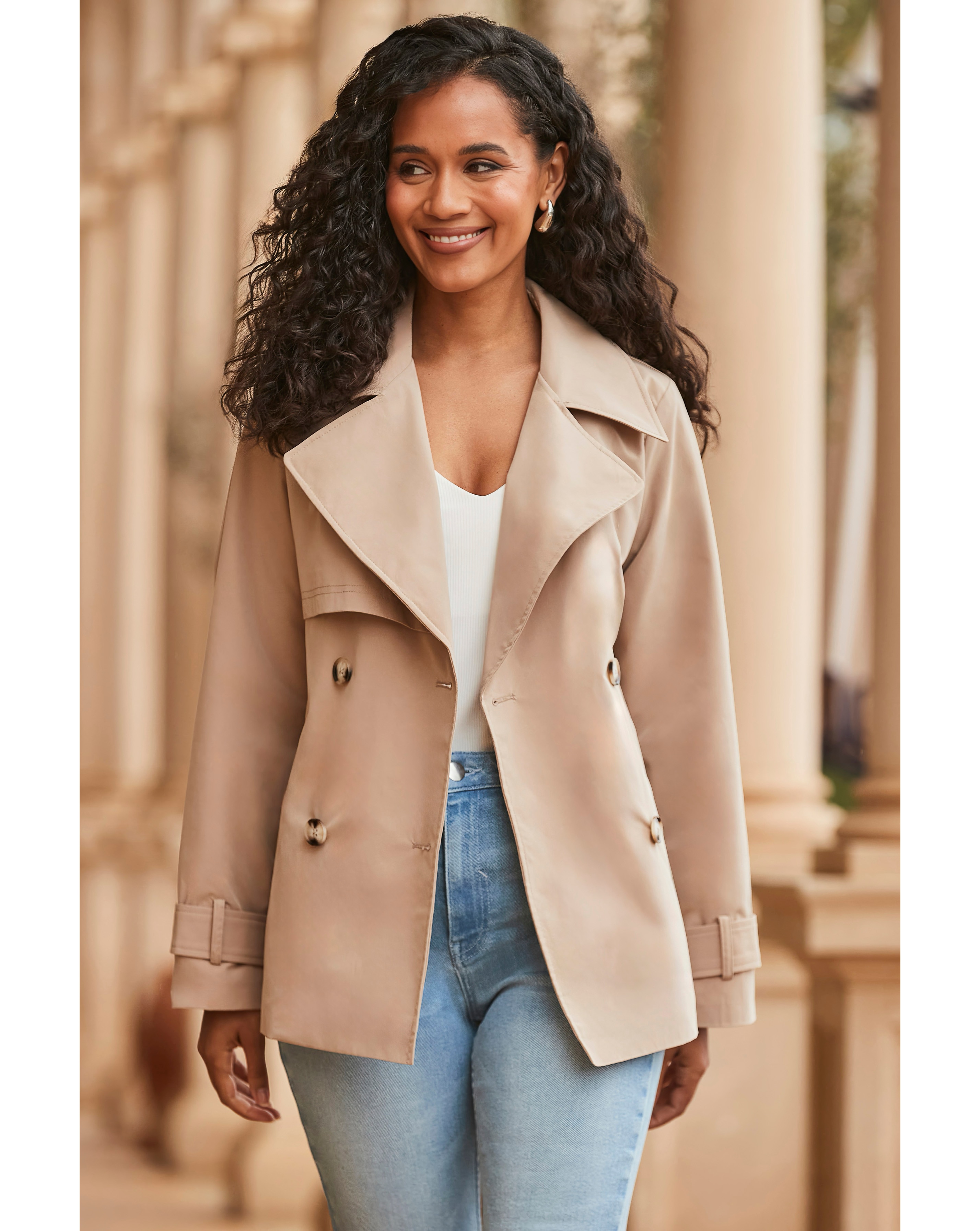 Sosandar Fitted Short Trench Coat | JD Williams