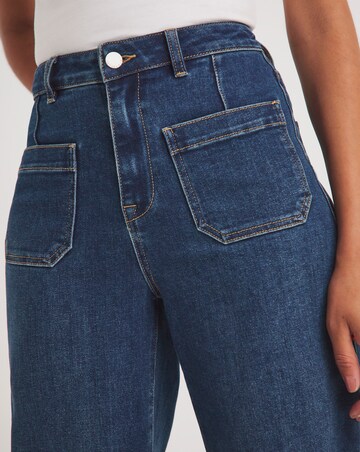 Mid Blue Pocket Front Wide Leg Jeans