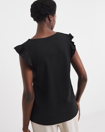 Pure Cotton Black Ruffle Sleeve Vest
