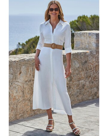 Sosandar Linen Midi Shirt Dress