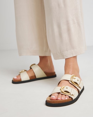 Hanoi Leather Double Buckle Footbed Sandals - Wide Fit (E)