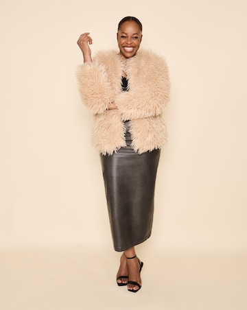 Cream Collarless Shaggy Faux Fur Coat | JD Williams