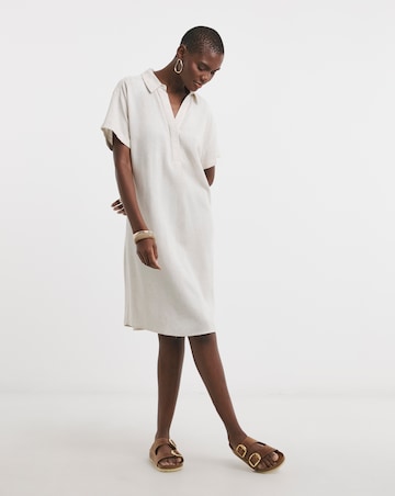 Linen Mix Collared Tunic Dress