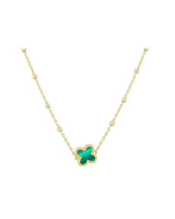 9ct Yellow Gold Malachite Clover Necklace