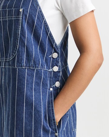Simply Be Blue Striped Denim Dungaree Mini Dress