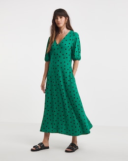 Puff Sleeve Soft Touch Jersey Dress