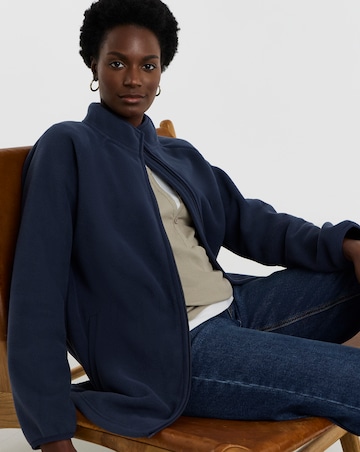 Navy Zip Through Longline Fleece