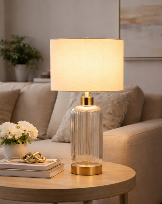 Ribbed Glass Table Lamp