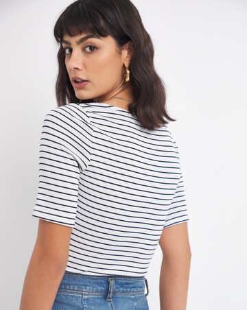 Short Sleeve Ruching Detail Striped Bodysuit