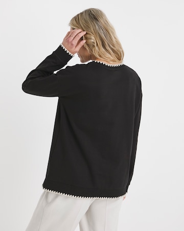 Pure Cotton Black Crew Neck Stitch Detail Sweatshirt