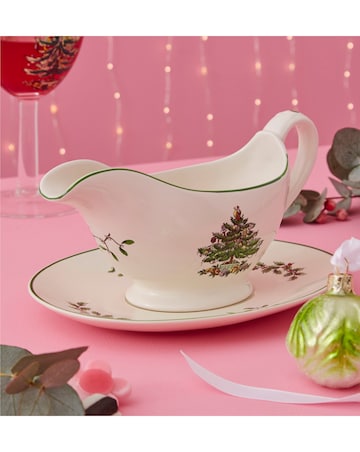 Spode Christmas Tree Gravy Boat and Stand