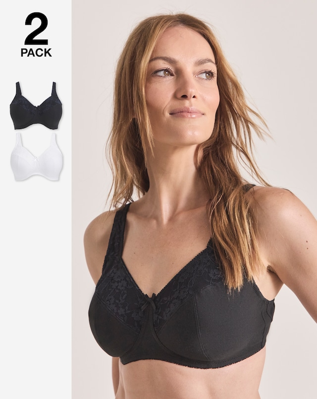 Pretty Secrets (2 Pack) New Sarah Cotton Non Wired Bras (B-G) White/Black