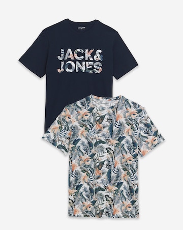 Jack & Jones Floral Logo T-Shirt 2 Pack - Navy