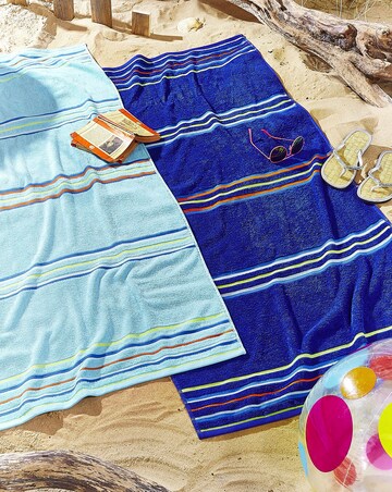 Catherine Lansfield Cotton Rainbow Beach Towel Pair - Light & Dark Blue