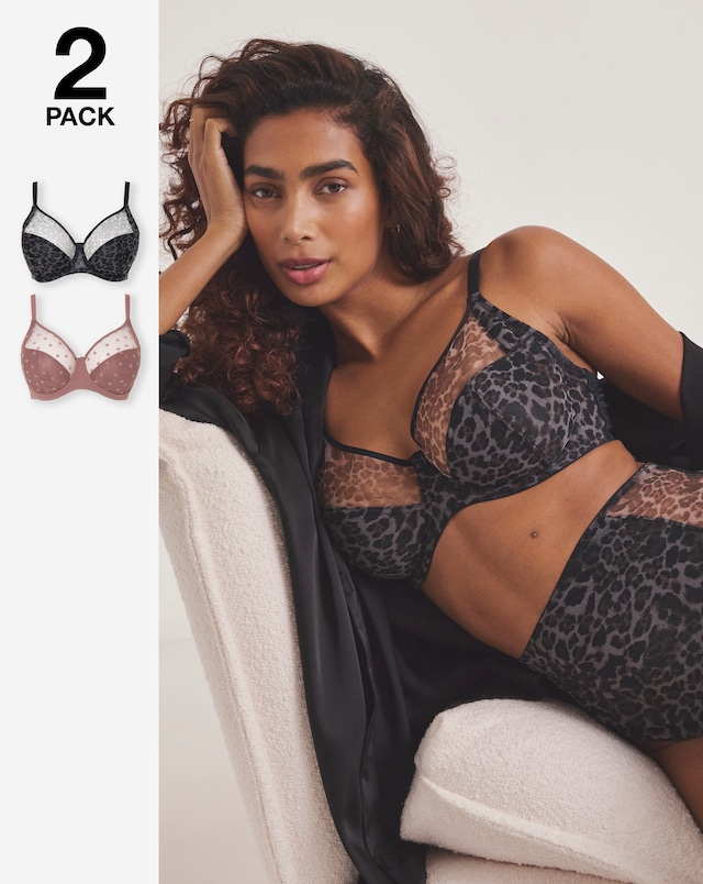 Pretty Secrets (2 Pack) Hannah Animal & Heart Print Full Cup Bras (B-G)