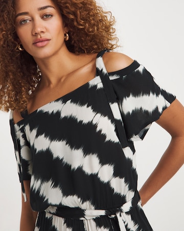 Printed Crinkle Tie Strap Jumpsuit