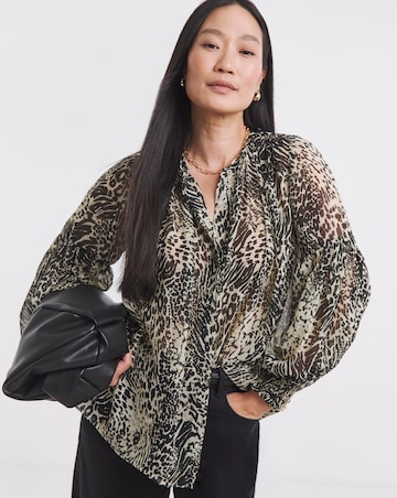 Georgette Collarless Blouson Sleeve Blouse