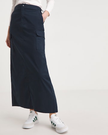 Navy Cotton Rich Utility Midaxi Skirt