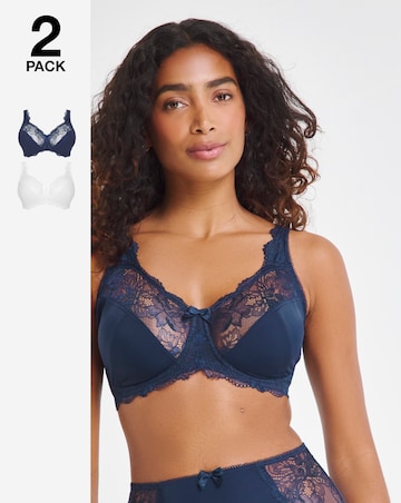 Pretty Secrets (2 Pack) Ella Lace Non Wired Full Cup Bras (B-H) Navy/White